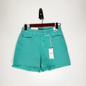 Judy Blue Shorts Women’s Medium Aquamarine Mid Rise Cut Off Frayed Hem Denim NWT